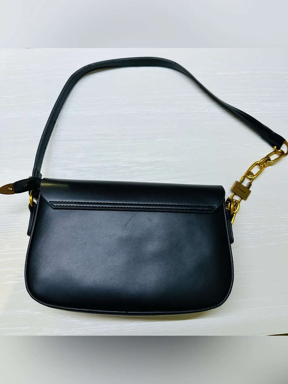 Black PU Leather Shoulder Bag with Gold Hardware